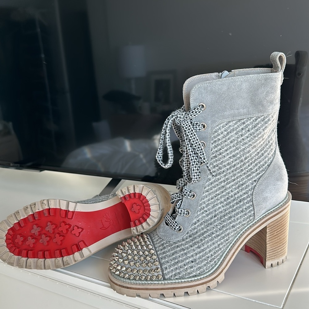 WORN ONCE Christian Louboutin Boot Spike Toe Lug Sole Chunky Block Heel 70mm
